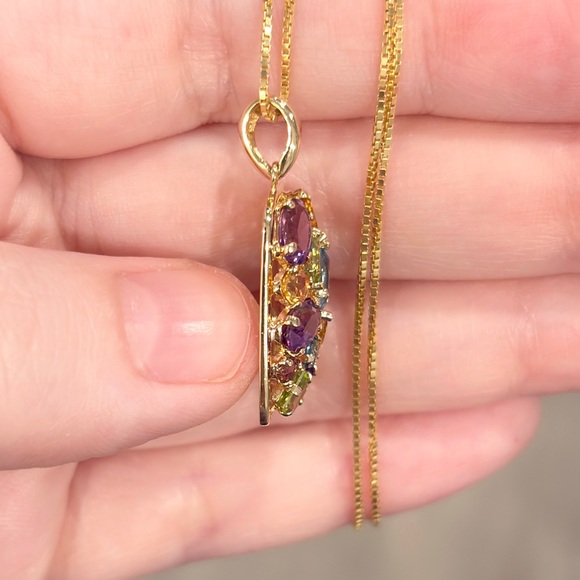 Filigree Gemstone Pendant: 14K Gold Amethyst, Citrine, Peridot, Topaz - Picture 8 of 12